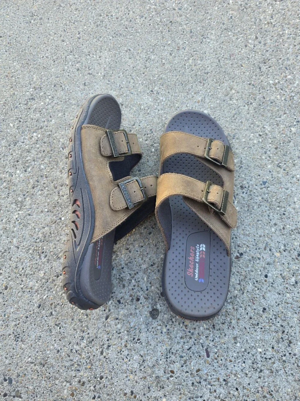 Skechers Leather Dual-Buckle Slide Sandals Women 8.5